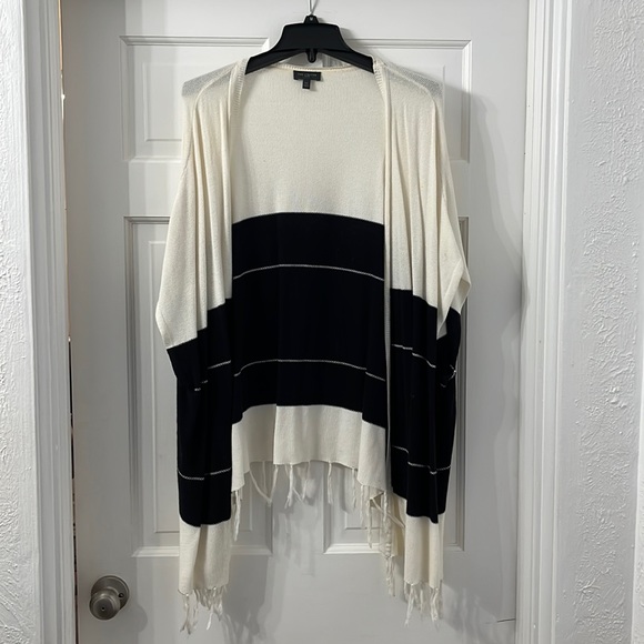 The Limited Tops - The Limited black and white fringe open front poncho